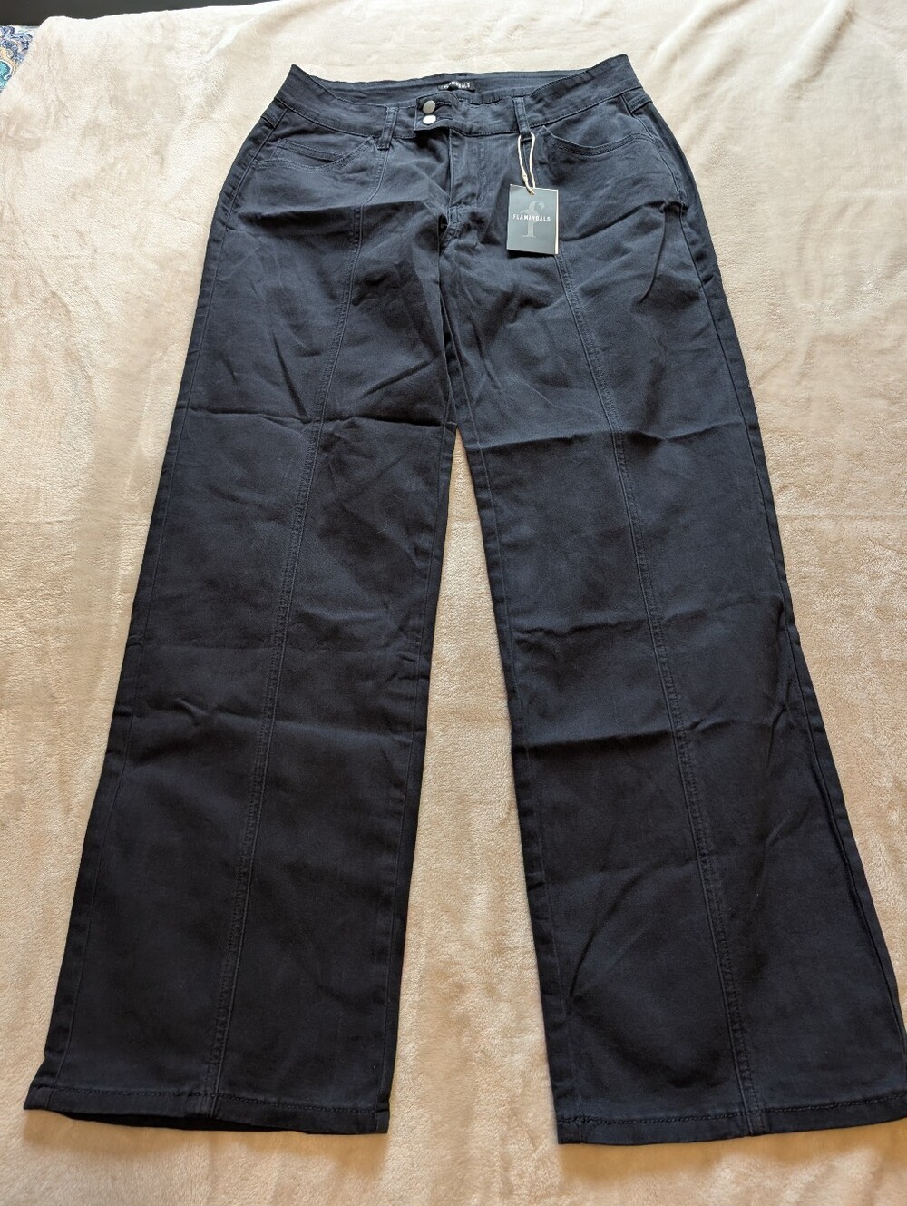 Flamingals Solid Seam Front Mid Rise Straight Leg Navy Blue Pants NWT Large - Picture 4 of 11